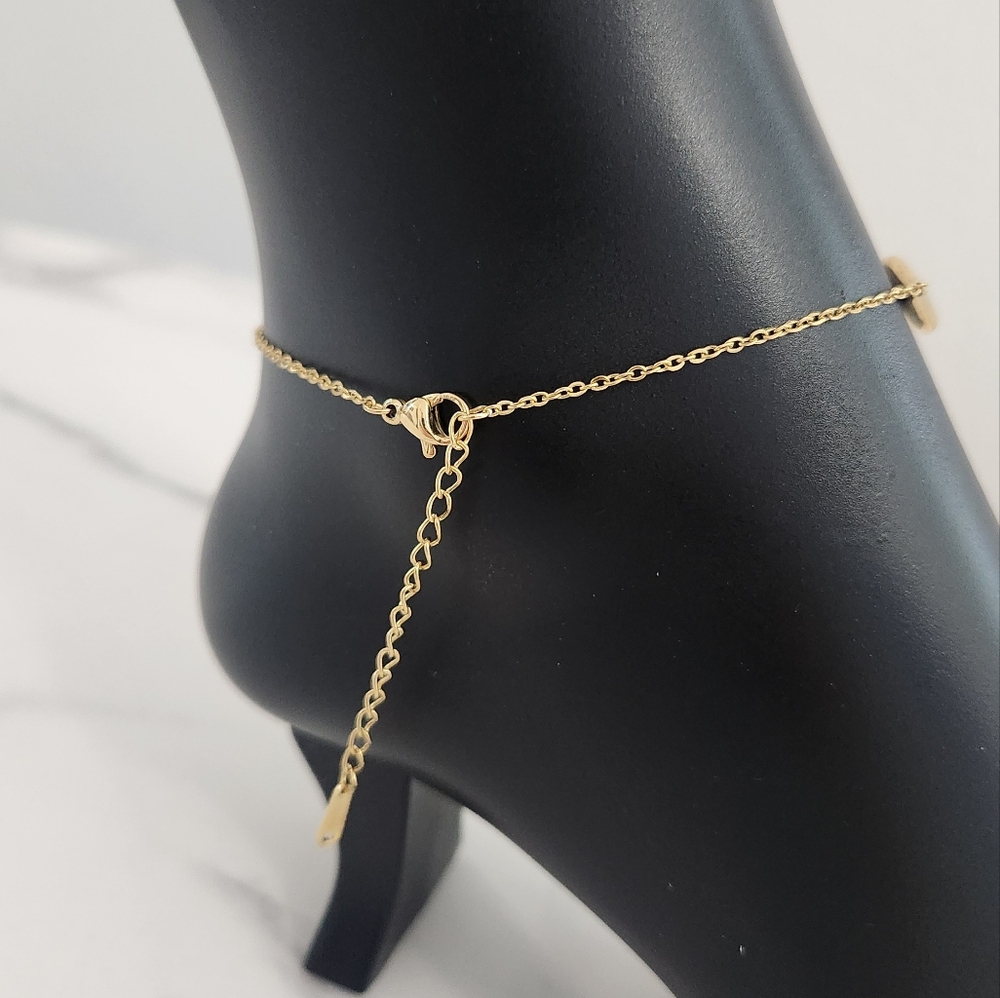 Gold Dainty Triple Heart Charm Ankle Bracelet Minimalist Adjustable Summer Vibe - Picture 9 of 12
